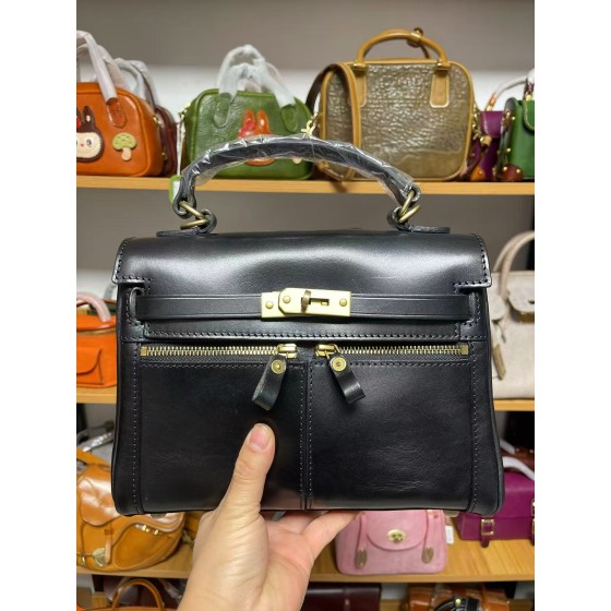 Heavy oil wax thickened vegetable tanned leather Lacas Kelly bag